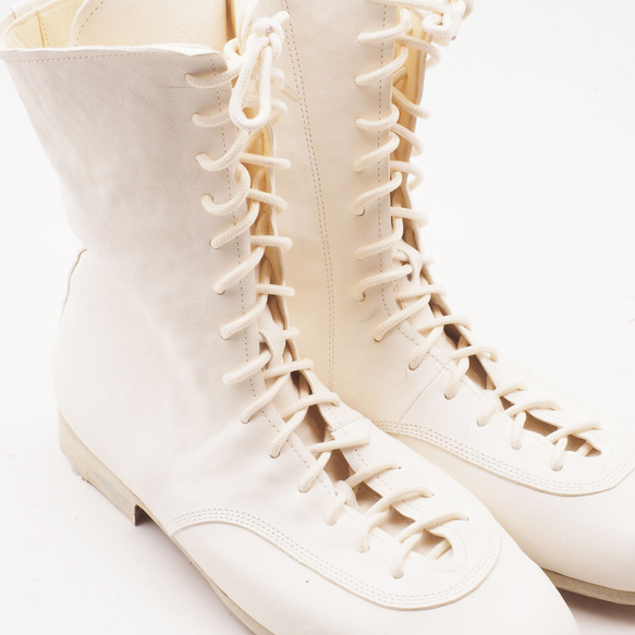 <受注生産>race up long boots <white>/カンガルー革ほか/革靴/b01103 4枚目の画像