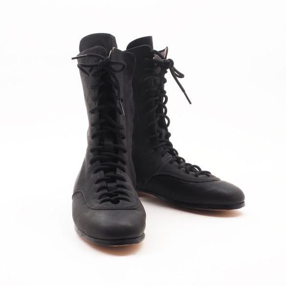 <受注生産>race up long boots <black>/カンガルー革ほか/革靴/b01103 5枚目の画像