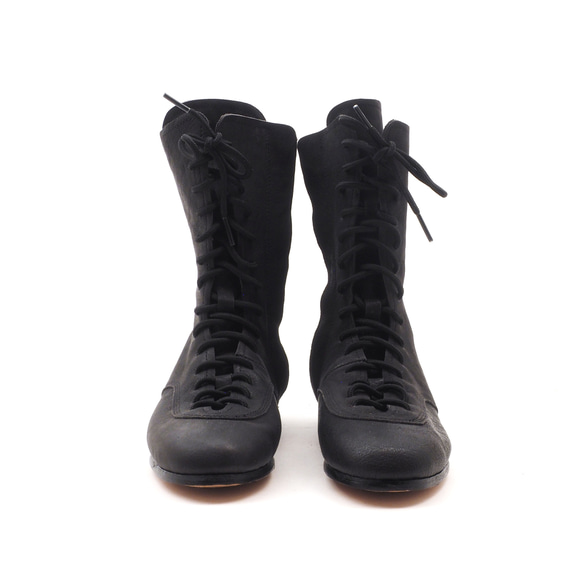 <受注生産>race up long boots <black>/カンガルー革ほか/革靴/b01103 1枚目の画像