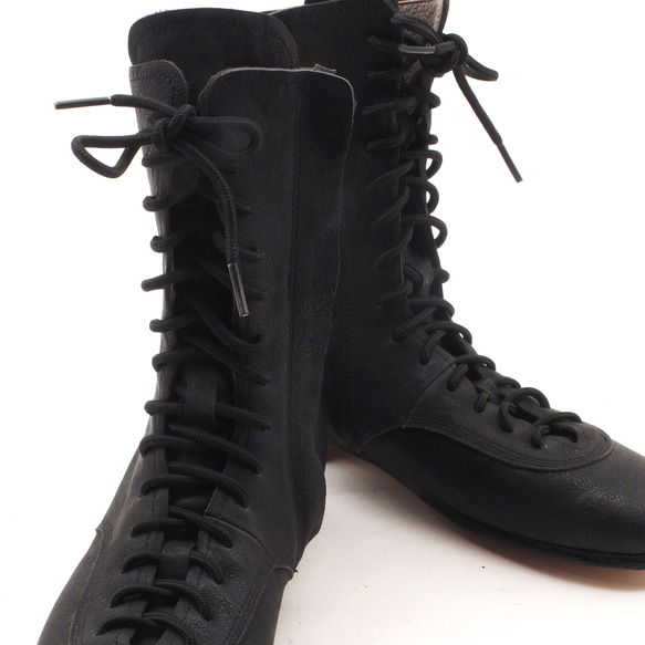 <受注生産>race up long boots <black>/カンガルー革ほか/革靴/b01103 6枚目の画像