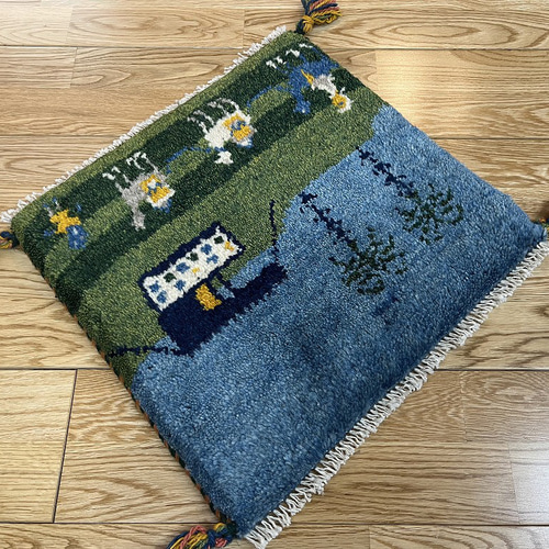 大特価33％OFF】ペルシャ ギャッベ ミニマット 40×37 緑 青