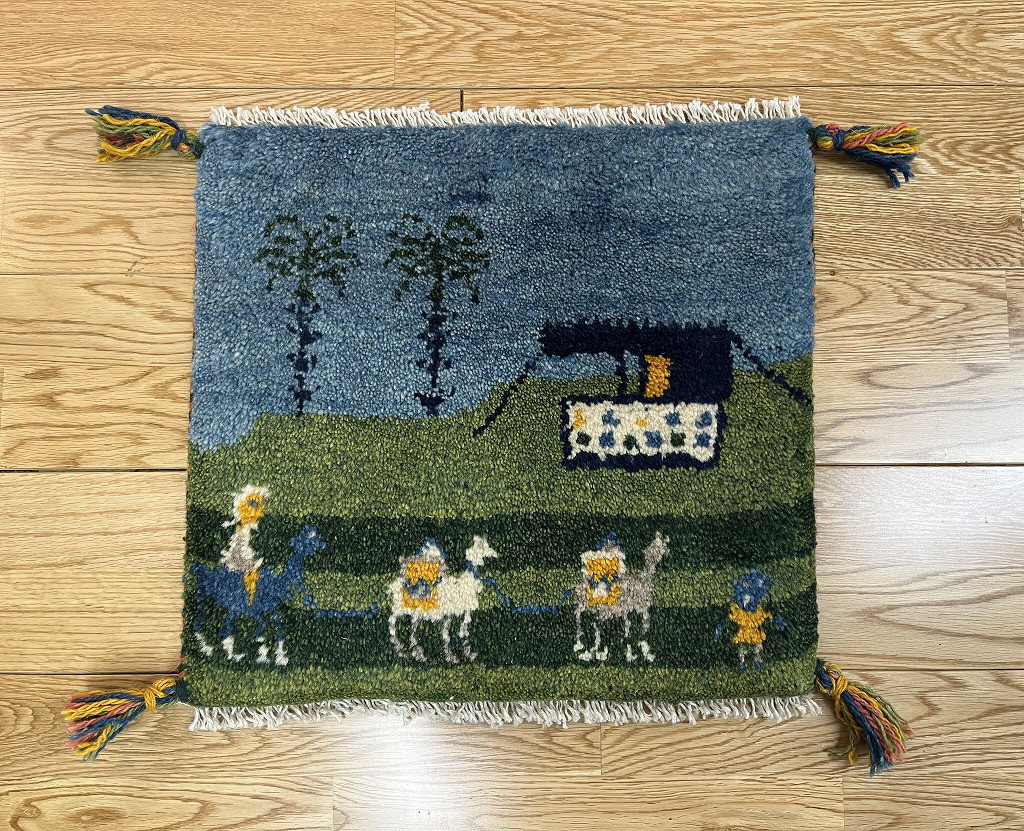 大特価33％OFF】ペルシャ ギャッベ ミニマット 40×37 緑 青