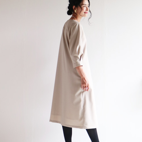 グレイッシュベージュ【ストライプ】ウール混2WAYフロントタックA