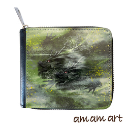 二つ折りタイプ の 財布 ファスナー タイプ 「 龍 黒龍 龍雲 」cool な 二頭の龍  オリジナルデザイン 2枚目の画像
