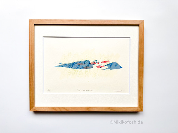 シルクスクリーン版画「The scene in the sea」青／海／魚／抽象