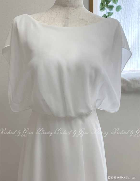 ウェディングドレス 白 半袖　袖あり シフォン スレンダーライン 結婚式 披露宴 前撮り 二次会清楚  gcd80026 7枚目の画像
