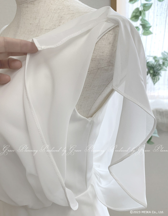 ウェディングドレス 白 半袖　袖あり シフォン スレンダーライン 結婚式 披露宴 前撮り 二次会清楚  gcd80026 9枚目の画像
