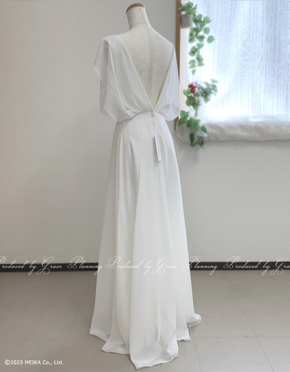 ウェディングドレス 白 半袖　袖あり シフォン スレンダーライン 結婚式 披露宴 前撮り 二次会清楚  gcd80026 11枚目の画像