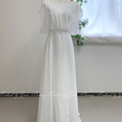 ウェディングドレス 白 半袖　袖あり シフォン スレンダーライン 結婚式 披露宴 前撮り 二次会清楚  gcd80026 6枚目の画像