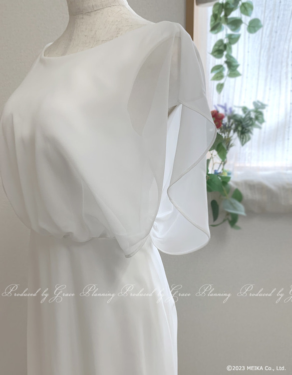 ウェディングドレス 白 半袖　袖あり シフォン スレンダーライン 結婚式 披露宴 前撮り 二次会清楚  gcd80026 8枚目の画像