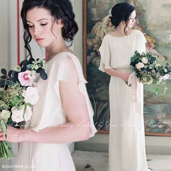 ウェディングドレス 白 半袖　袖あり シフォン スレンダーライン 結婚式 披露宴 前撮り 二次会清楚  gcd80026 1枚目の画像