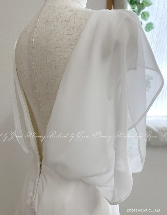 ウェディングドレス 白 半袖　袖あり シフォン スレンダーライン 結婚式 披露宴 前撮り 二次会清楚  gcd80026 12枚目の画像