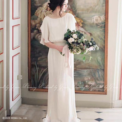 ウェディングドレス 白 半袖　袖あり シフォン スレンダーライン 結婚式 披露宴 前撮り 二次会清楚  gcd80026 2枚目の画像