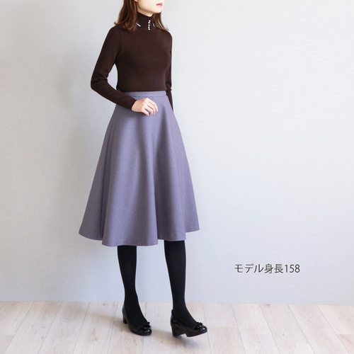 在庫僅か！】ミディ丈 千鳥柄フレアスカート【グレイッシュパープル