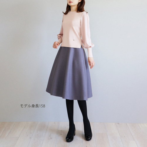 在庫僅か！】ミディ丈 千鳥柄フレアスカート【グレイッシュパープル