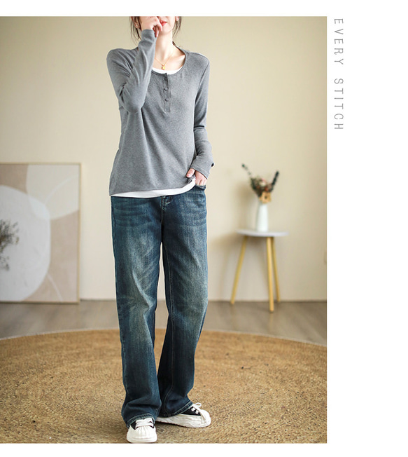 何枚でもほしいシンプル袖くしゅロンT♪ シンプル ロンT Tシャツ レディース トップス 長袖 カットソー クルーネック 6枚目の画像