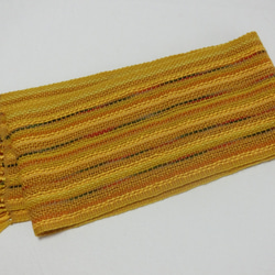 黄葉色の手織りウールマフラー　長さ200cm 5枚目の画像