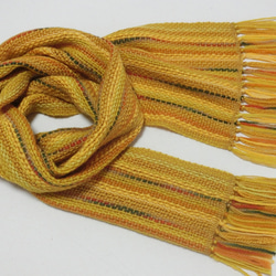黄葉色の手織りウールマフラー　長さ200cm 1枚目の画像
