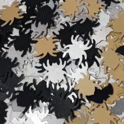 ハロウィン HAPPY HALLOWEEN 蜘蛛＆ミニコウモリ パーツ 金 銀 黒 5種類 100枚以上セット 1枚目の画像