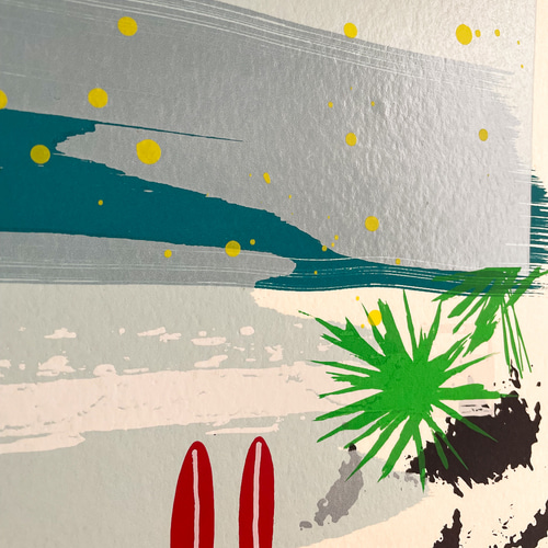 シルクスクリーン版画「Australian Wategos beach」海／青
