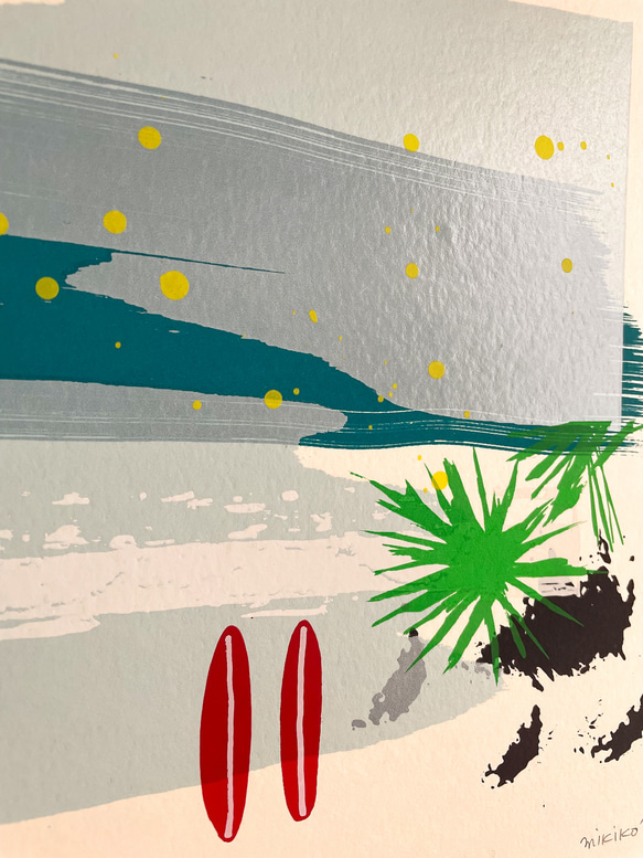 シルクスクリーン版画「Australian Wategos beach」海／青／サーフィン／絵画／コンテンポラリー 5枚目の画像