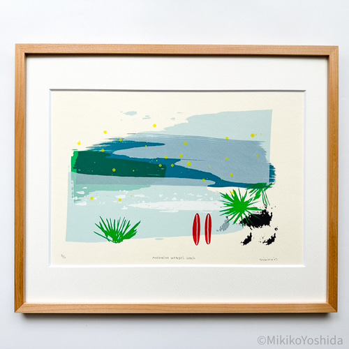 シルクスクリーン版画「Australian Wategos beach」海/青 シルクスクリーン版画「Australian Wategos beach」海/青