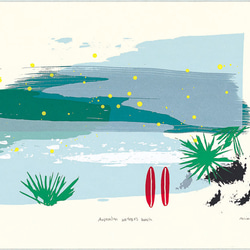 シルクスクリーン版画「Australian Wategos beach」海／青／サーフィン／絵画／コンテンポラリー 3枚目の画像
