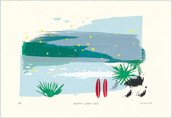 シルクスクリーン版画「Australian Wategos beach」海／青／サーフィン／絵画／コンテンポラリー 人気・おすすめ｜安定人気・収納便利におすすめ 丁寧対応 配送追跡可 人気ランキング上位