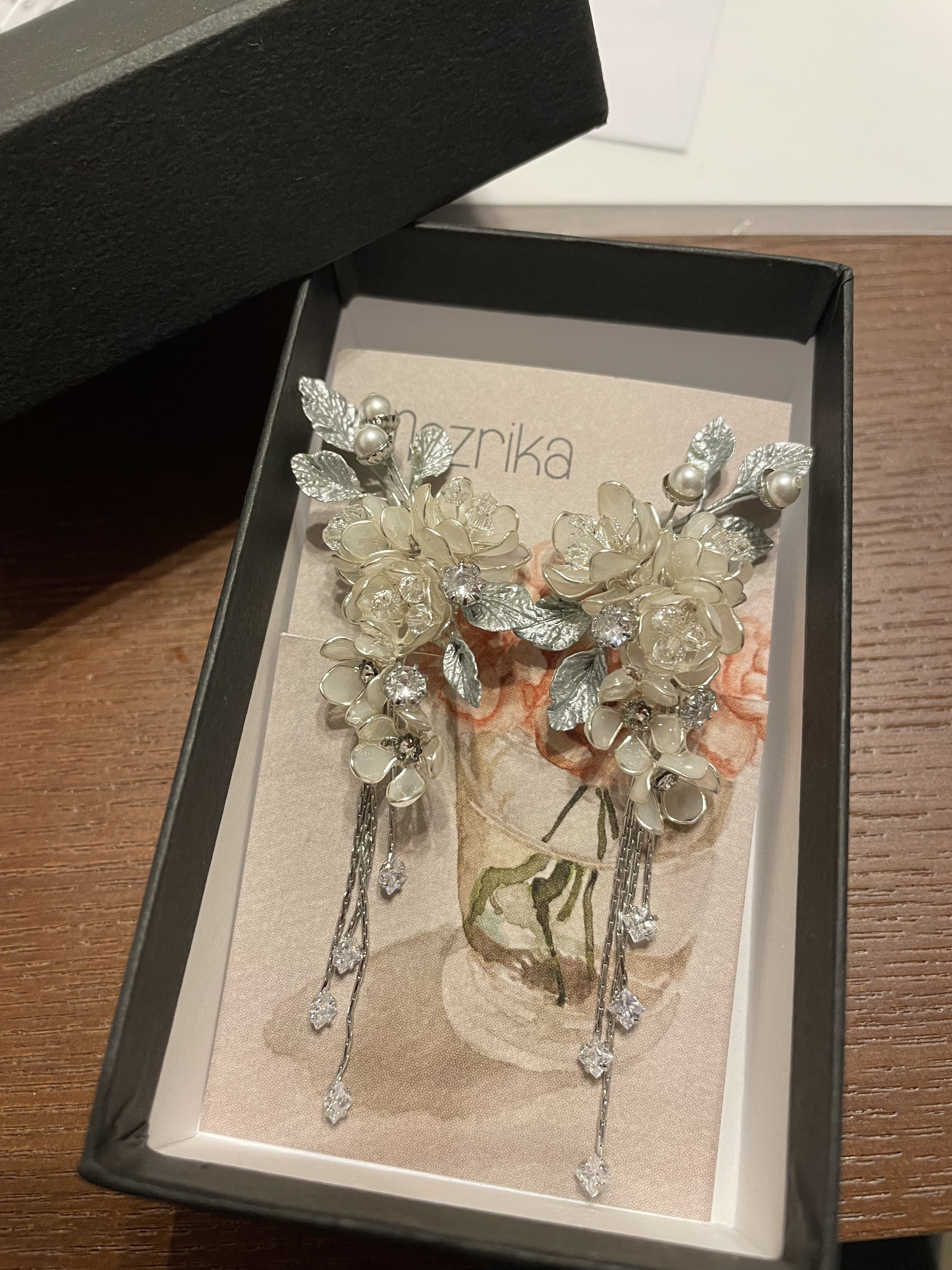 【ジルコニア使用】パールと花のイヤリング/ピアス