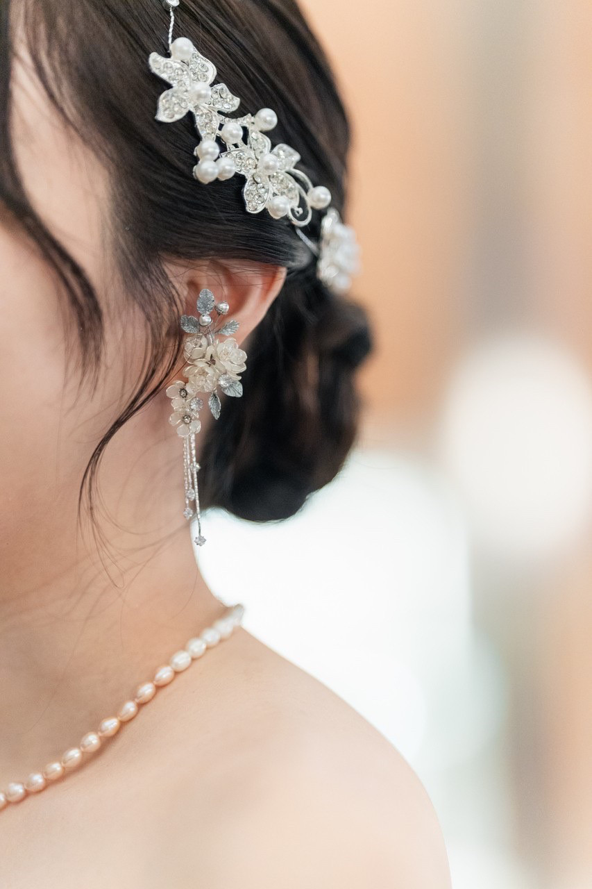 【ジルコニア使用】パールと花のイヤリング/ピアス