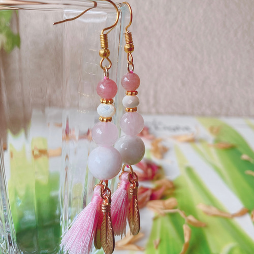 グァバクォーツのハートとピンクモルガナイト 愛で繋がるタッセル