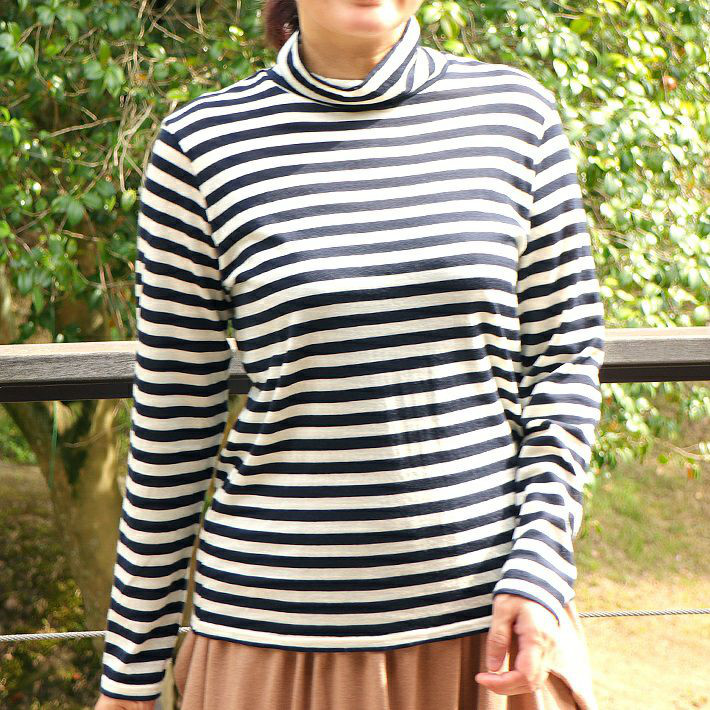 洗えるウール　ボーダー　長袖タートル