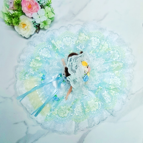 リカちゃん用着せ替えドレス 薔薇の刺繍たっぷりドレス パニエ