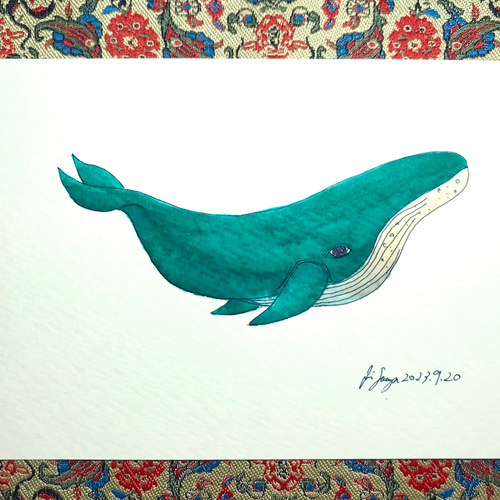 クジラのイラスト 12[ハガキサイズ原画] イラスト 染谷仁 通販
