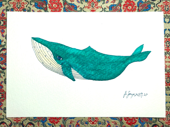 ピースフルクジラさんのイラスト原画◎ ピースフルクジラさんのイラスト原画◎ クジラ（シンプルで