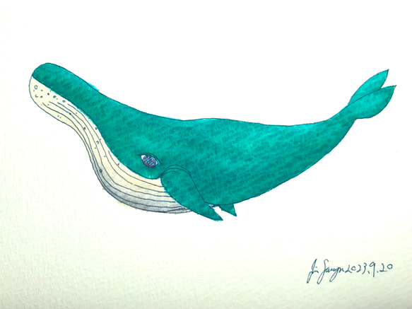 クジラのイラスト 14[ハガキサイズ原画] 2枚目の画像