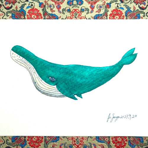 クジラのイラスト 14[ハガキサイズ原画] イラスト 染谷仁 通販