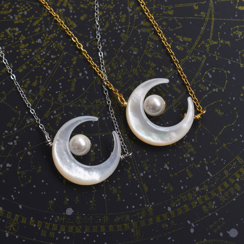 crescent moon マザーオブパールネックレス white crescent moon マザーオブパールネックレス white