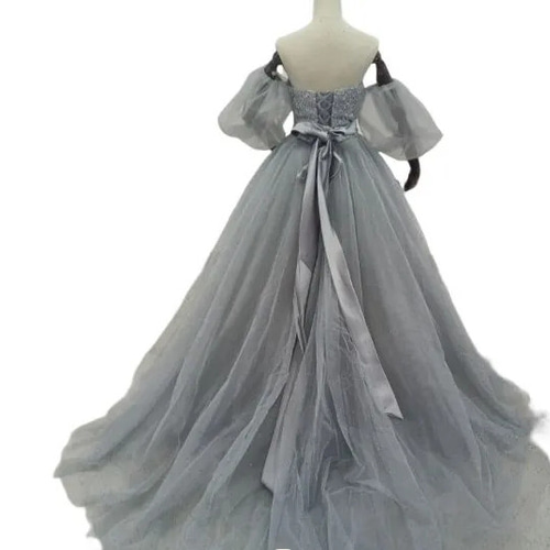 高品質！ ウエディングドレス グレー キラキラチュール カラードレス  