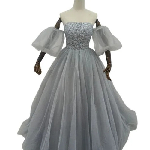 高品質！ ウエディングドレス グレー キラキラチュール カラードレス  