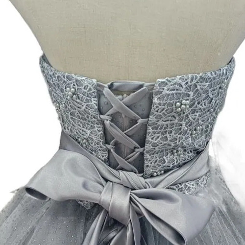 高品質！ ウエディングドレス グレー キラキラチュール カラードレス  