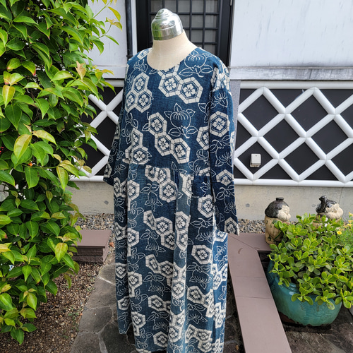 着物リメイク 古布 手作り 型染め ワンピース ワンピース