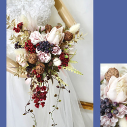 核桃和胡椒漿果花束，暗粉色，人造花花束，時尚，婚禮花束，花束，新娘胸花，胡桃木 第4張的照片