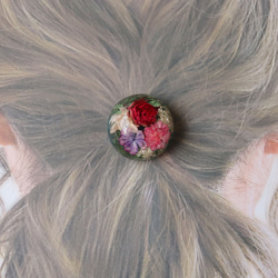 【Ramillete小花束】紅玫瑰繡球花髮圈（圓形、粉紅色、紅色、紫色） 第5張的照片