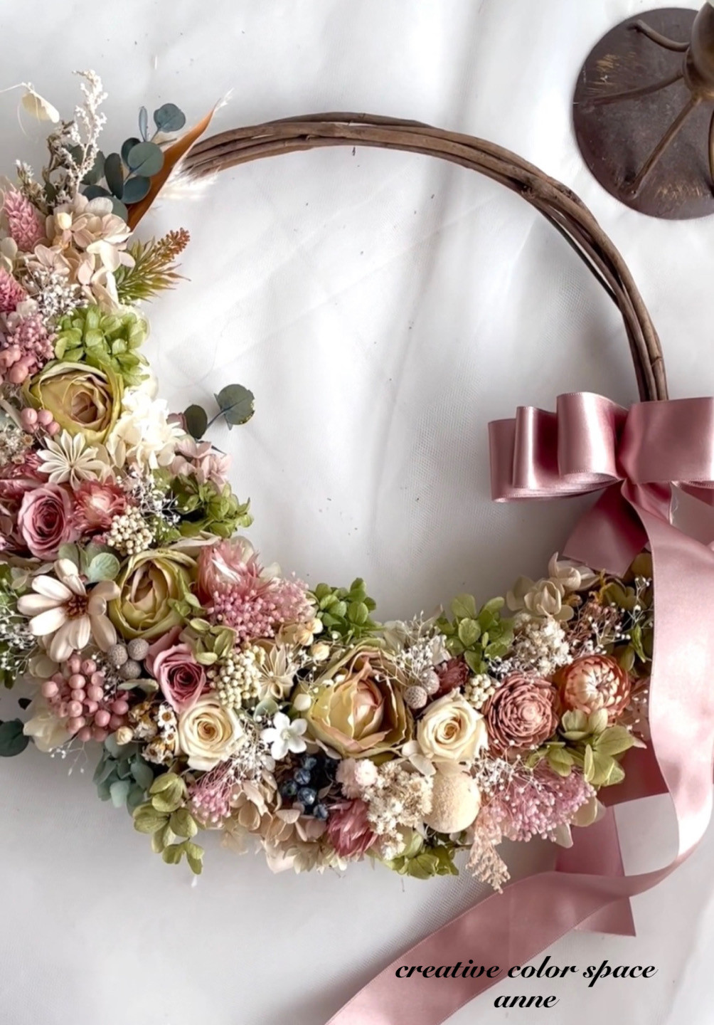 NO.42 ナチュラルグリーンのブーケ&ブートニア&ヘッドドレスのセット