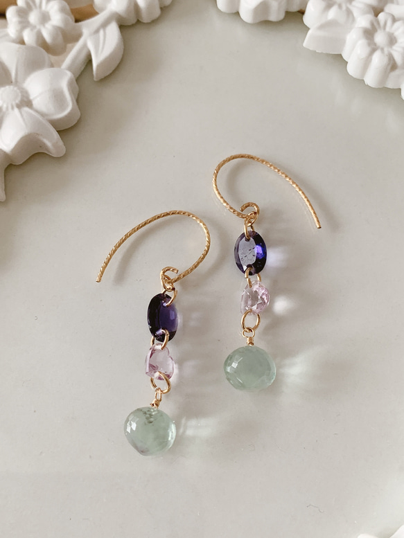 14kgf フローライトとアイオライトのピアス 14kgf アイオライト・アメジスト・フローライトのピアス ピアス