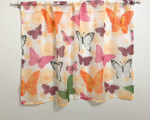 幅100cm 丈70cm レビュー特典あり 蝶々 カラフル カフェカーテン