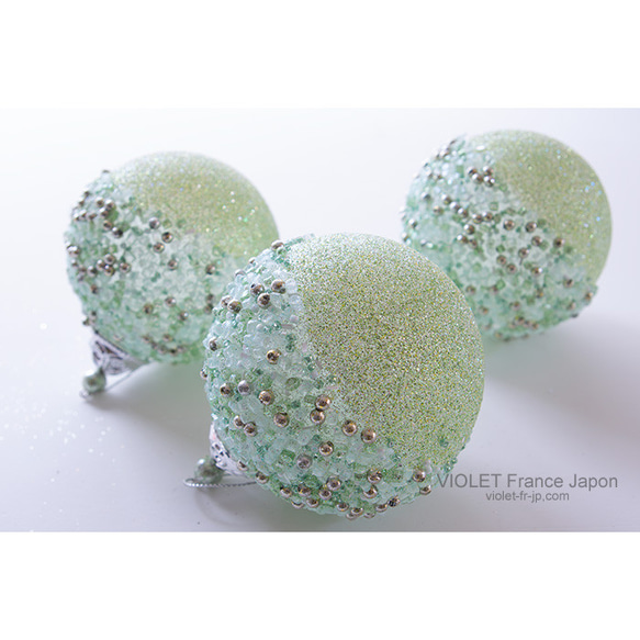 プラスチック デコボールオーナメント ミントグリーン 2コセット