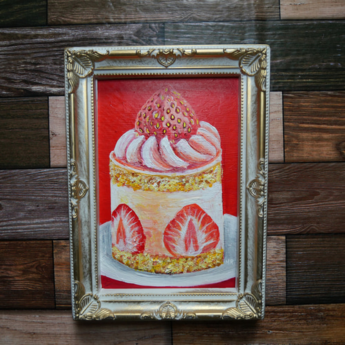 油絵 ミニ絵画【ショートケーキ】 絵画 HR 通販 16583676｜Creema