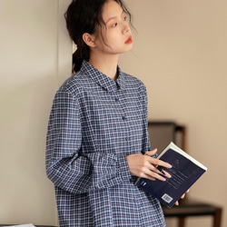 美品 45rpm ギンガムチェック コットン 長袖シャツ ブルー オーバーサイズ 8（eight） シャツ ギンガムチェック 長袖シャツ 日本製 メンズ